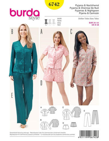 Modello di pigiama e camicia da notte - Burda 6742