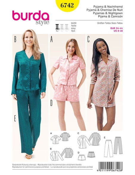 Modello di pigiama e camicia da notte - Burda 6742