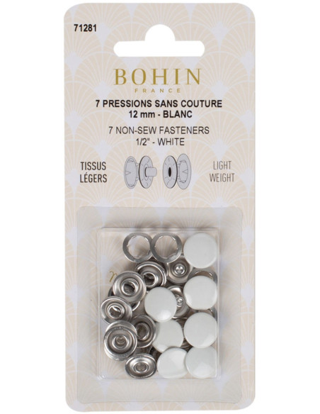 Scatola di 7 bottoni automatici senza cuciture jersey 12 mm Bohin - Bianco