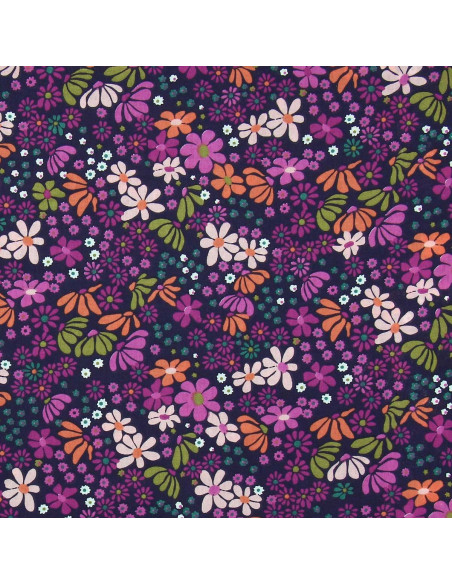 Tessuto popeline di cotone - Maria viola e arancione