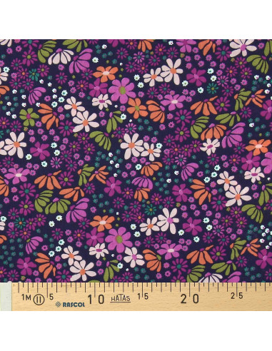 Tessuto popeline di cotone - Maria viola e arancione