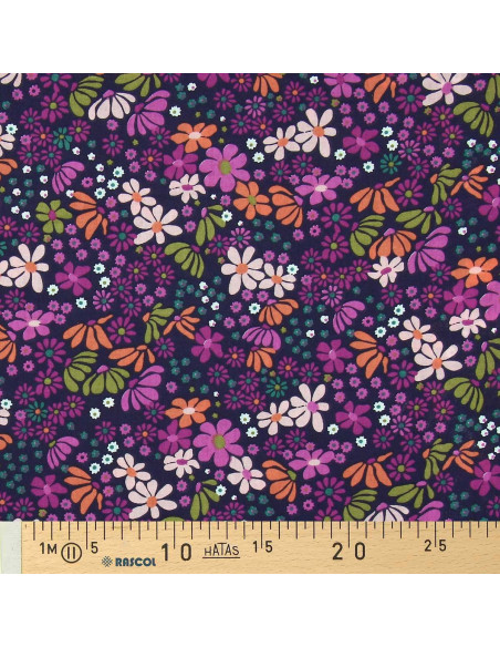 Tessuto popeline di cotone - Maria viola e arancione