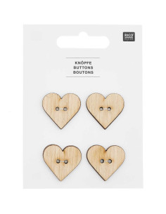 Set di 4 bottoni in legno 26 x 25 mm - Cuore