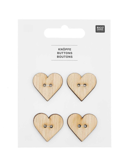Set di 4 bottoni in legno 26 x 25 mm - Cuore