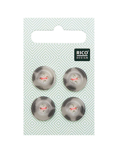 Carta di 4 bottoni effetto corno - Beige e grigio 15 mm