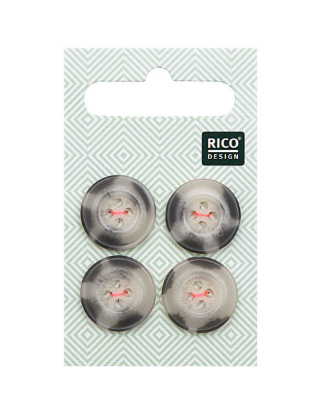 Carta di 4 bottoni effetto corno - Beige e grigio 17 mm