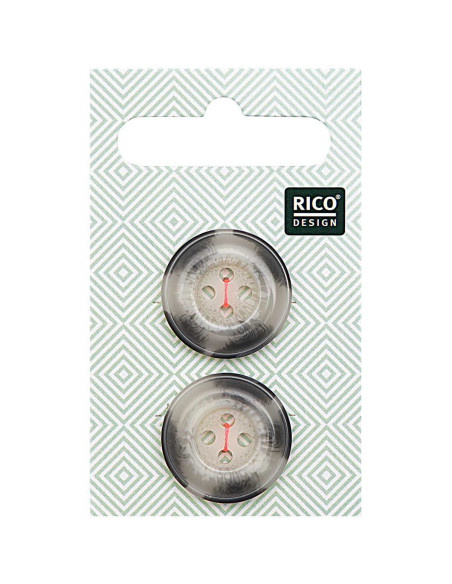 Carta di 2 bottoni effetto corno - Beige e grigio 22 mm