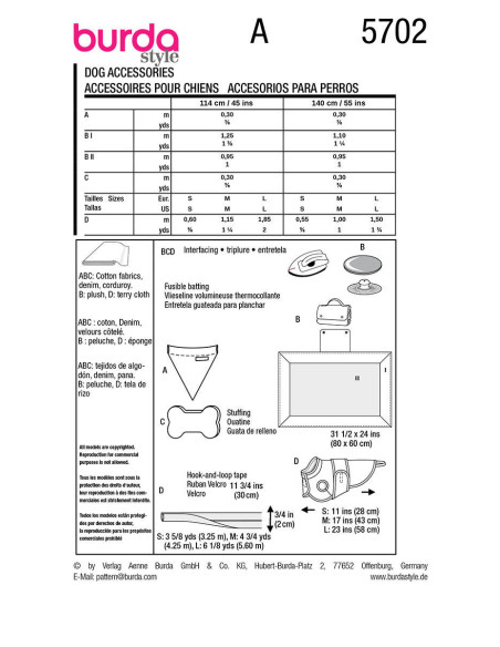 Modello di accessori per cani - Burda 5702