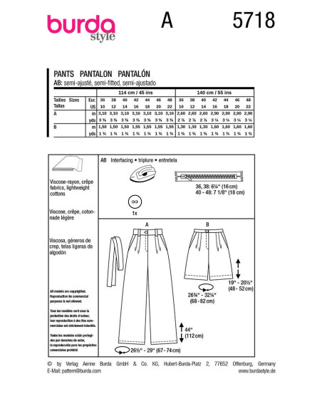 Modello di pantaloni - Burda 5718