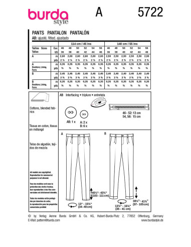 Modello di pantaloni - Burda 5722