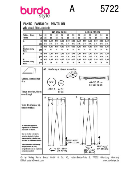 Modello di pantaloni - Burda 5722