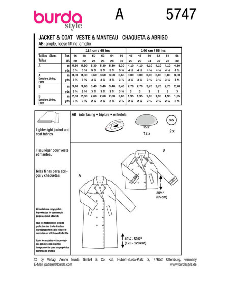 Modello di cappotto - Burda 5747
