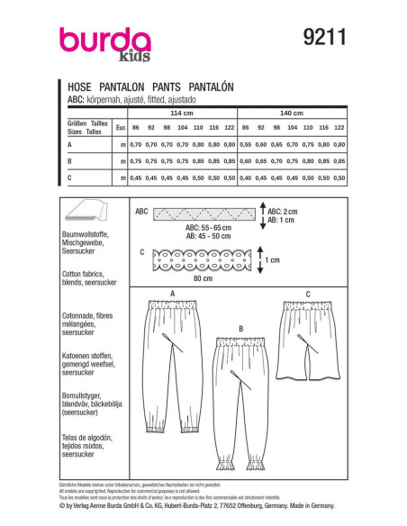 Modello di pantaloni - Burda 9211