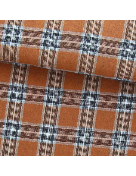 Tessuto flanella tartan scozzese - Arancione e grigio