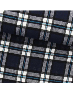 Tessuto flanella tartan scozzese - Blu marino e nero