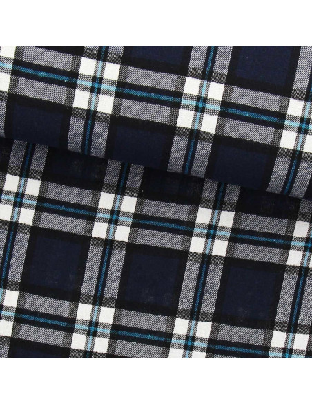 Tessuto flanella tartan scozzese - Blu marino e nero