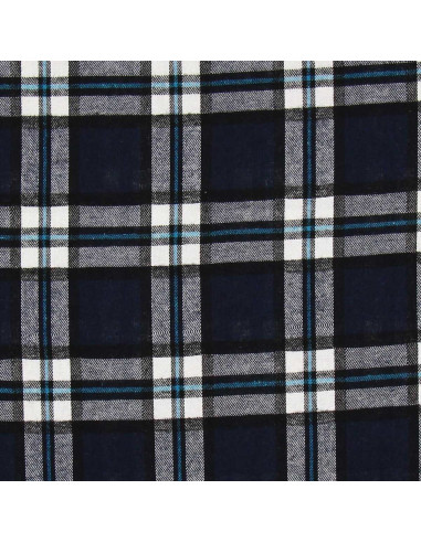 Tessuto flanella tartan scozzese - Blu marino e nero