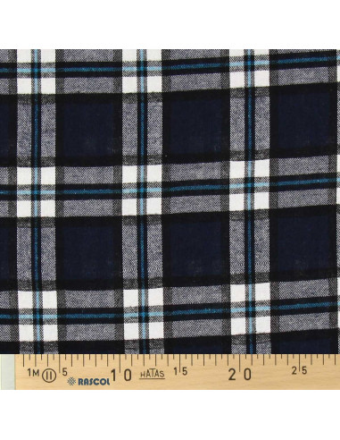 Tessuto flanella tartan scozzese - Blu marino e nero