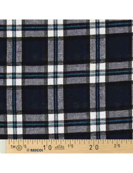 Tessuto flanella tartan scozzese - Blu marino e nero