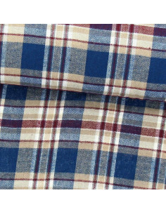 Tessuto flanella tartan scozzese - Blu, beige e rosso