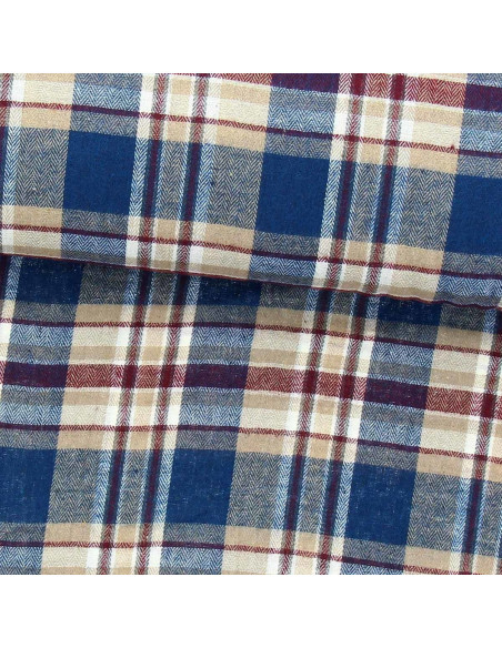 Tessuto flanella tartan scozzese - Blu, beige e rosso