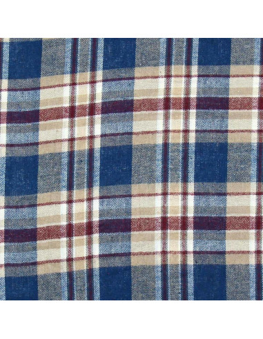 Tessuto flanella tartan scozzese - Blu, beige e rosso