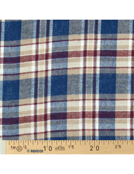 Tessuto flanella tartan scozzese - Blu, beige e rosso