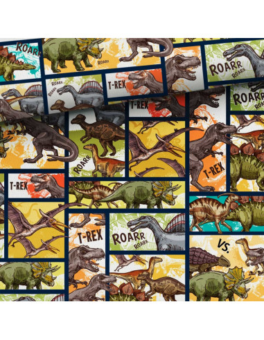 Tessuto cotone premium - Fumetti dinosauri
