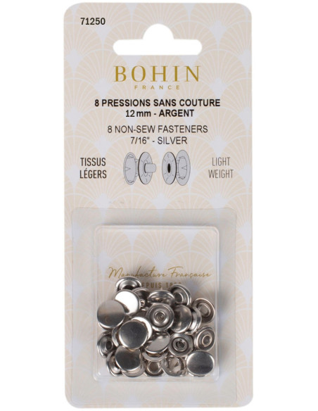 Scatola di 8 bottoni automatici senza cuciture jersey 12 mm Bohin - Argento