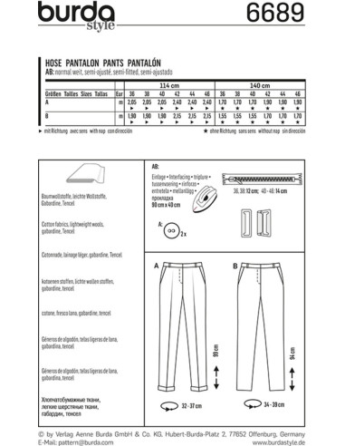 Modello di pantaloni - Burda 6689