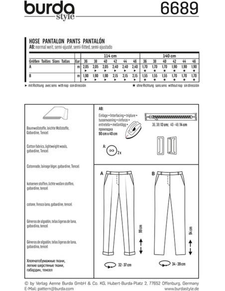 Modello di pantaloni - Burda 6689