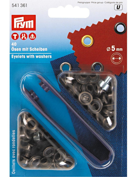Scatola 40 occhielli 5 mm con strumento di montaggio - Ottone antico