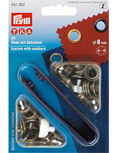 Scatola 24 occhielli 8 mm con strumento di montaggio - Ottone antico