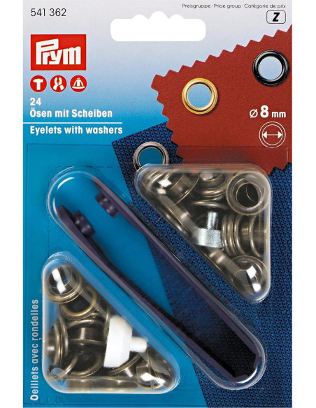 Scatola 24 occhielli 8 mm con strumento di montaggio - Ottone antico