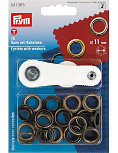 Scatola di 15 occhielli da 11 mm con strumento di montaggio - Ottone antico