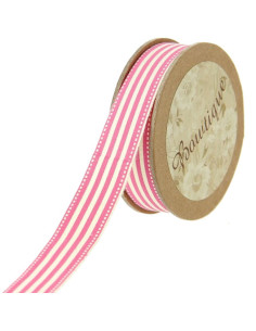 Nastro di cotone a righe rosa - 15 mm x 5 m
