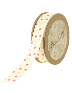 Nastro gros-grain a pois rosa - 15 mm x 5 m