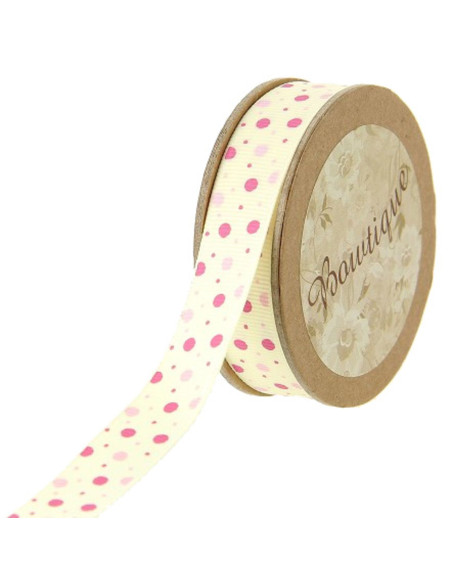 Nastro gros-grain a pois rosa - 15 mm x 5 m