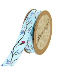 Nastro satinato con motivo foglie giapponesi - 15 mm x 5 m