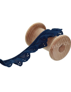 Ricamo inglese arricciato su sbieco - Blu marino