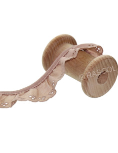Ricamo inglese arricciato su sbieco - Beige