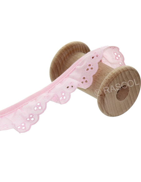 Ricamo inglese arricciato su sbieco - Rosa