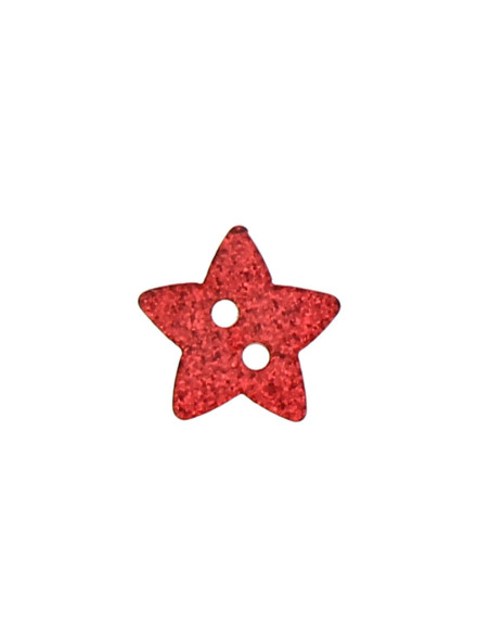 Bottone a 2 fori a forma di stella con paillettes - Rosso