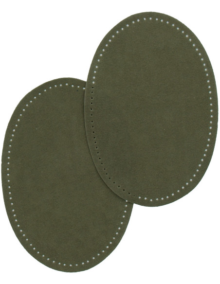 Coppia di gomiti e ginocchia termoadesivi - Imitazione camoscio verde oliva
