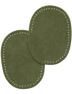 Mini coppia di gomiti e ginocchia termoadesivi - Imitazione camoscio verde oliva