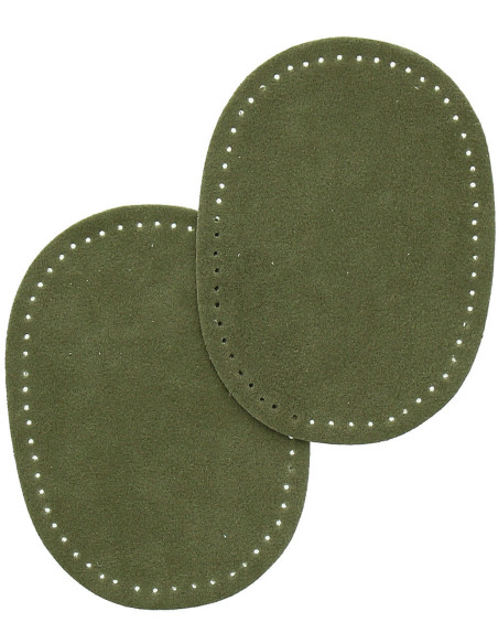 Mini coppia di gomiti e ginocchia termoadesivi - Imitazione camoscio verde oliva