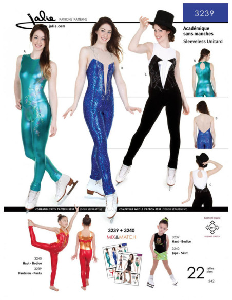 Modello di unitard (accademico) senza maniche - Jalie 3239