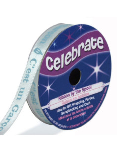 Nastro di raso Celebrate bianco stampato blu è un maschio - 10 mm x 4 metri