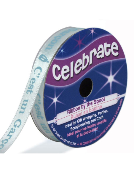 Nastro di raso Celebrate bianco stampato blu è un maschio - 10 mm x 4 metri