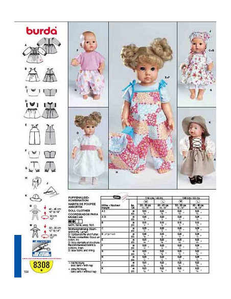 Modello di abiti coordinati per bambole - Burda 8308
